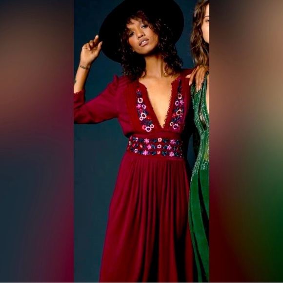 Free People Midi Dress - Maroon - size Small - Picture 3 of 6